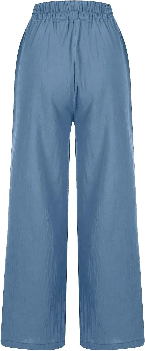 Womens Linen Capri Pants Wide Leg Palazzo Lounge Pant Summer High Waisted Flowy 2024 Beach Work Boho Casual Trousers