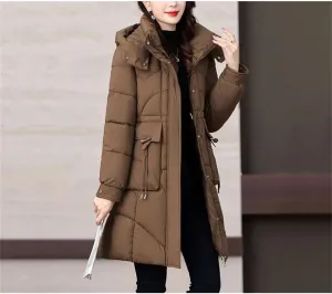 Women's Long Down Cotton Coat Winter Thick Warm Padded Jacket Korean Casual Hooded Parker Cotton Clothes
