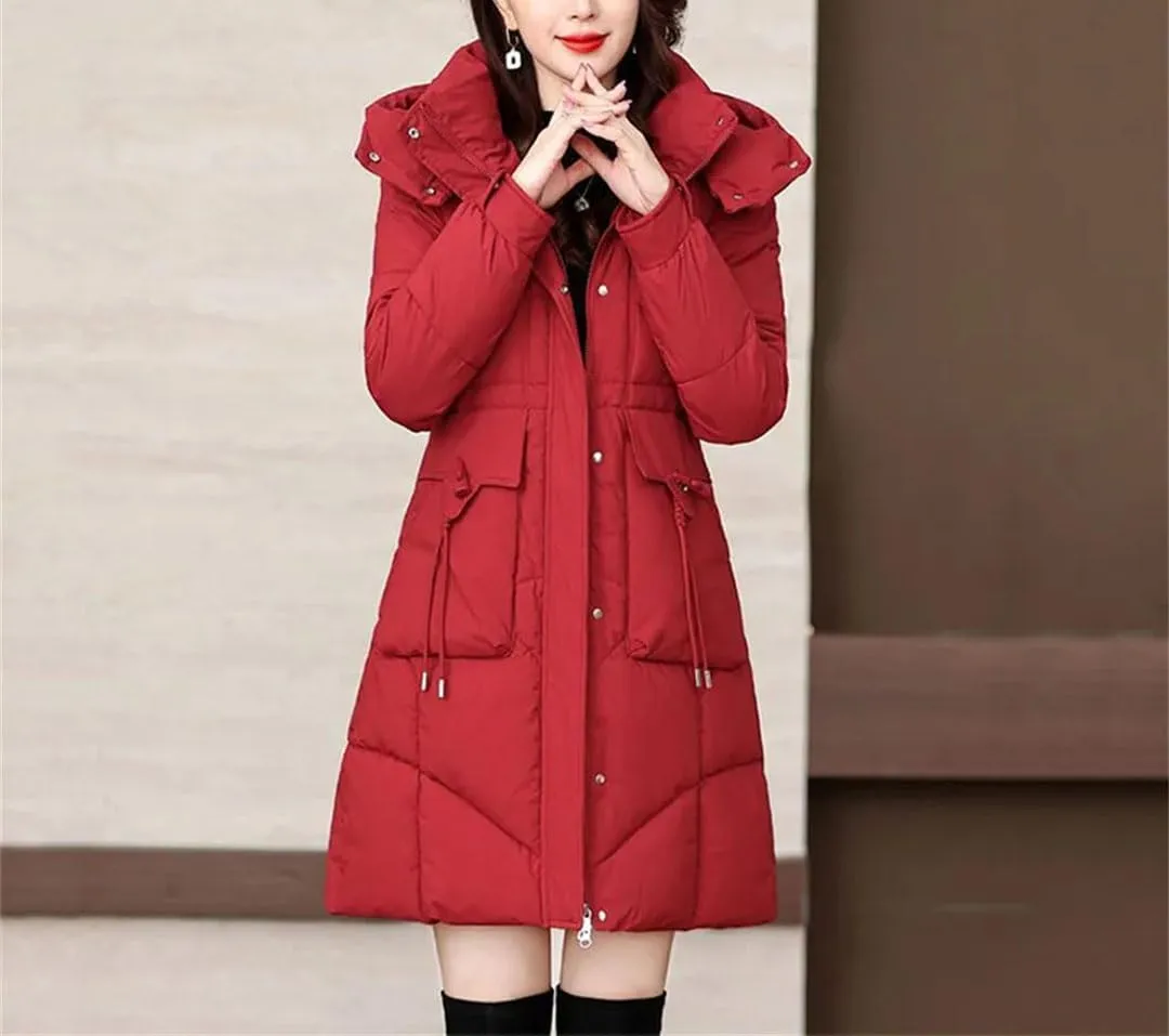 Women's Long Down Cotton Coat Winter Thick Warm Padded Jacket Korean Casual Hooded Parker Cotton Clothes