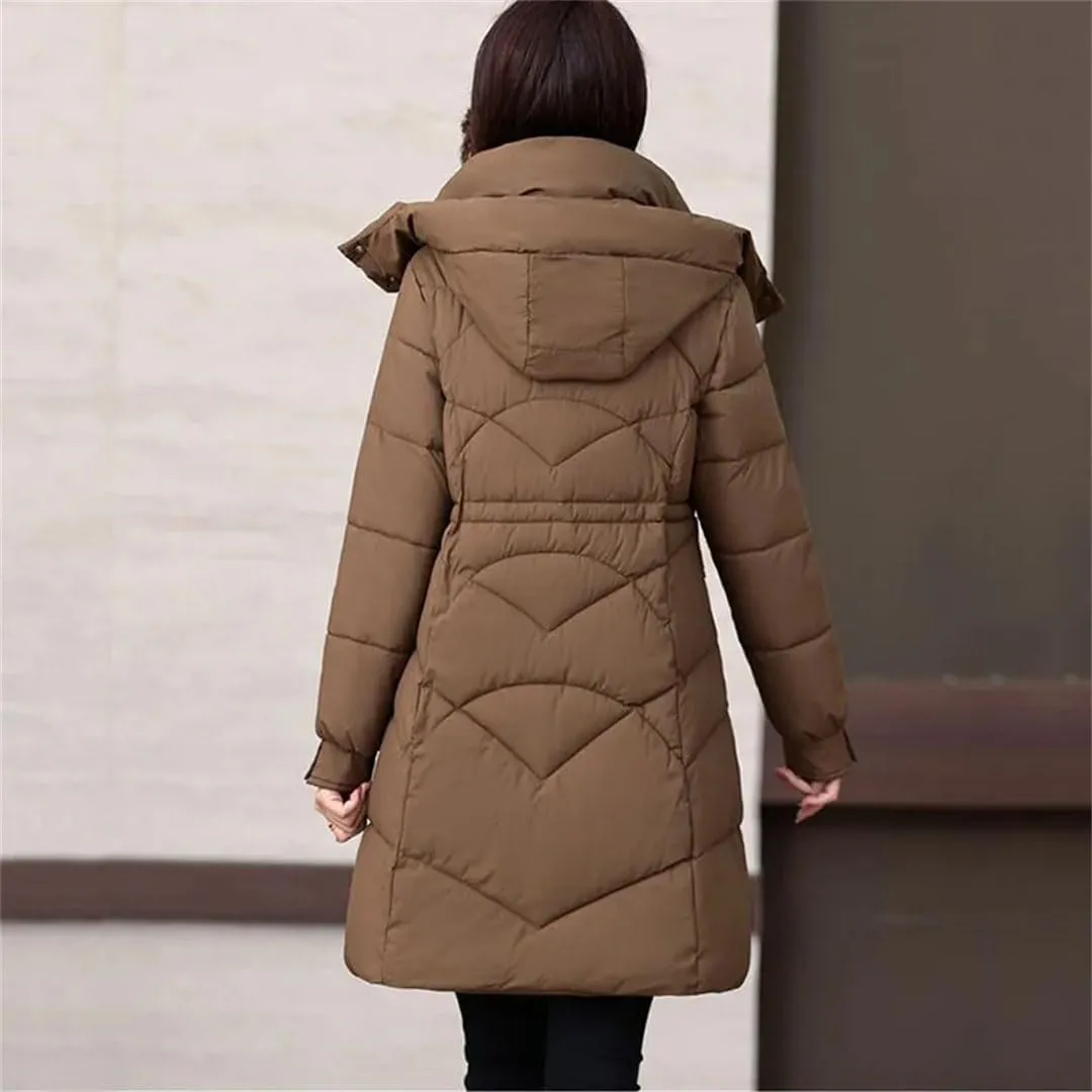 Women's Long Down Cotton Coat Winter Thick Warm Padded Jacket Korean Casual Hooded Parker Cotton Clothes