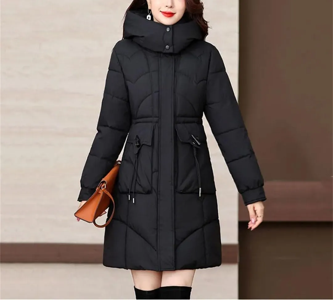 Women's Long Down Cotton Coat Winter Thick Warm Padded Jacket Korean Casual Hooded Parker Cotton Clothes