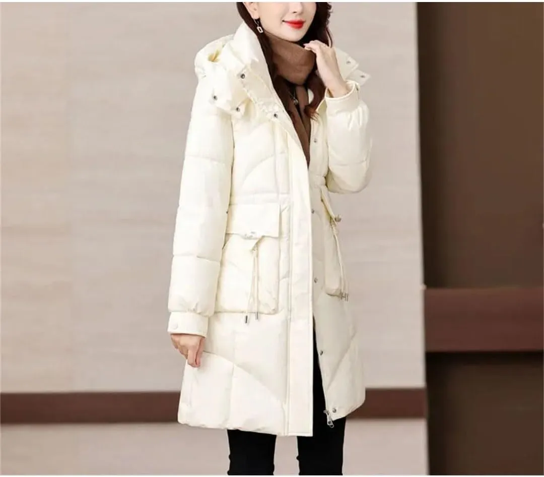 Women's Long Down Cotton Coat Winter Thick Warm Padded Jacket Korean Casual Hooded Parker Cotton Clothes