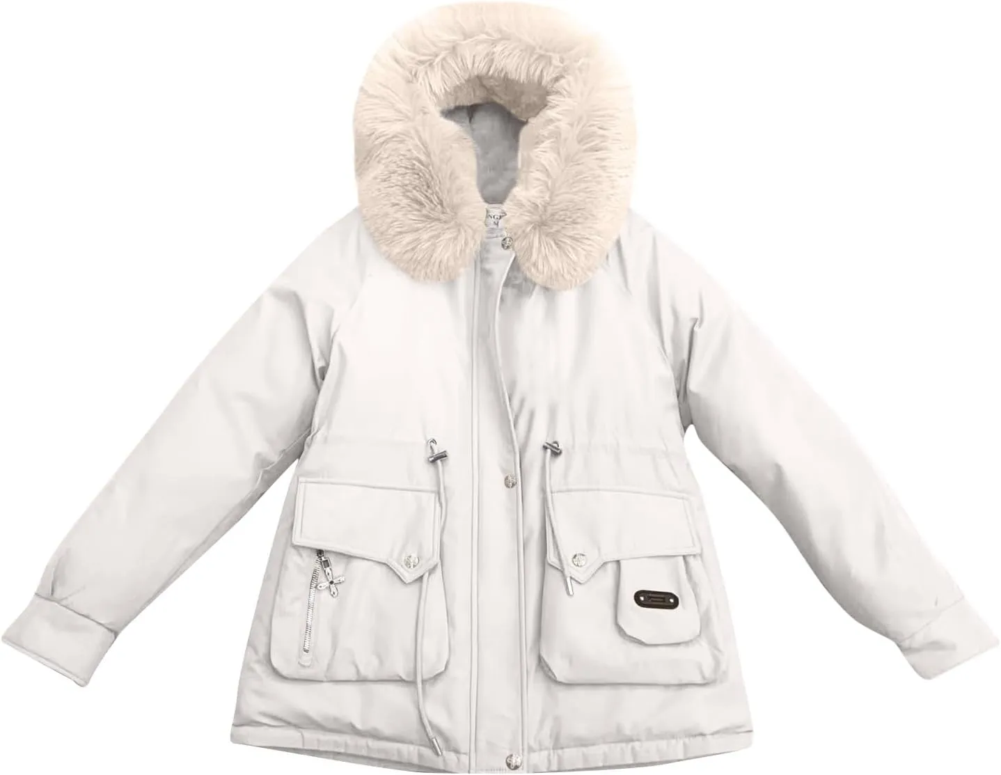 Women's Long Sleeve Winter Parka Coat With Faux Fur Hood Warm Windproof Jacket For Cold