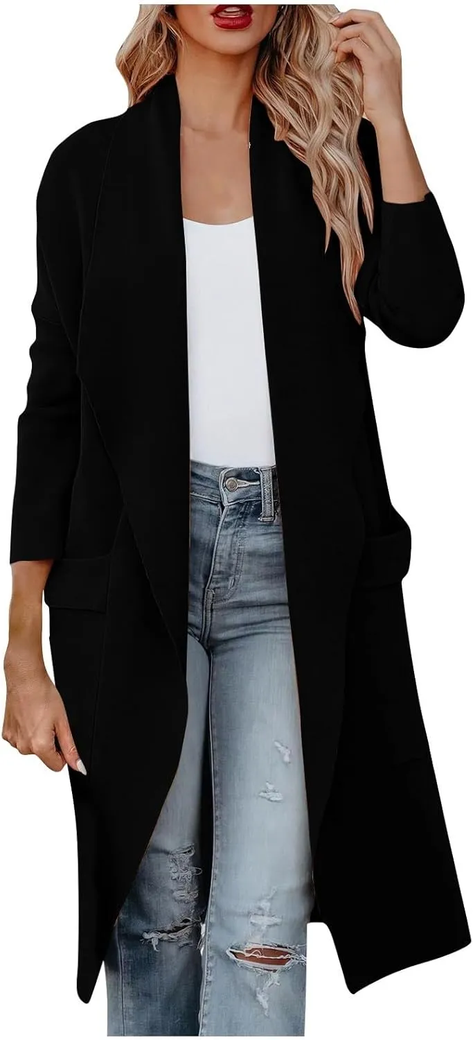 Women's Long Wool Coat Houndstooth Thickened Warm Mid Length Cold And Windproof Coat Trench Costume, S-XL