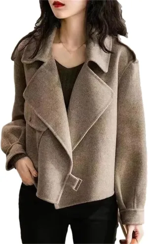 Women's Loose Trench Coat Short Jacket Long Sleeve Solid Color Warm Notch Lapel Jackets