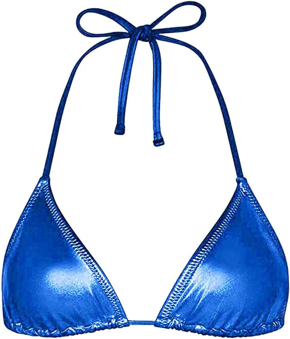 Women's Metallic Bikini Top - Halter Shiny Triangle Bralette Rave Tops Tie Side Swimsuit Bra