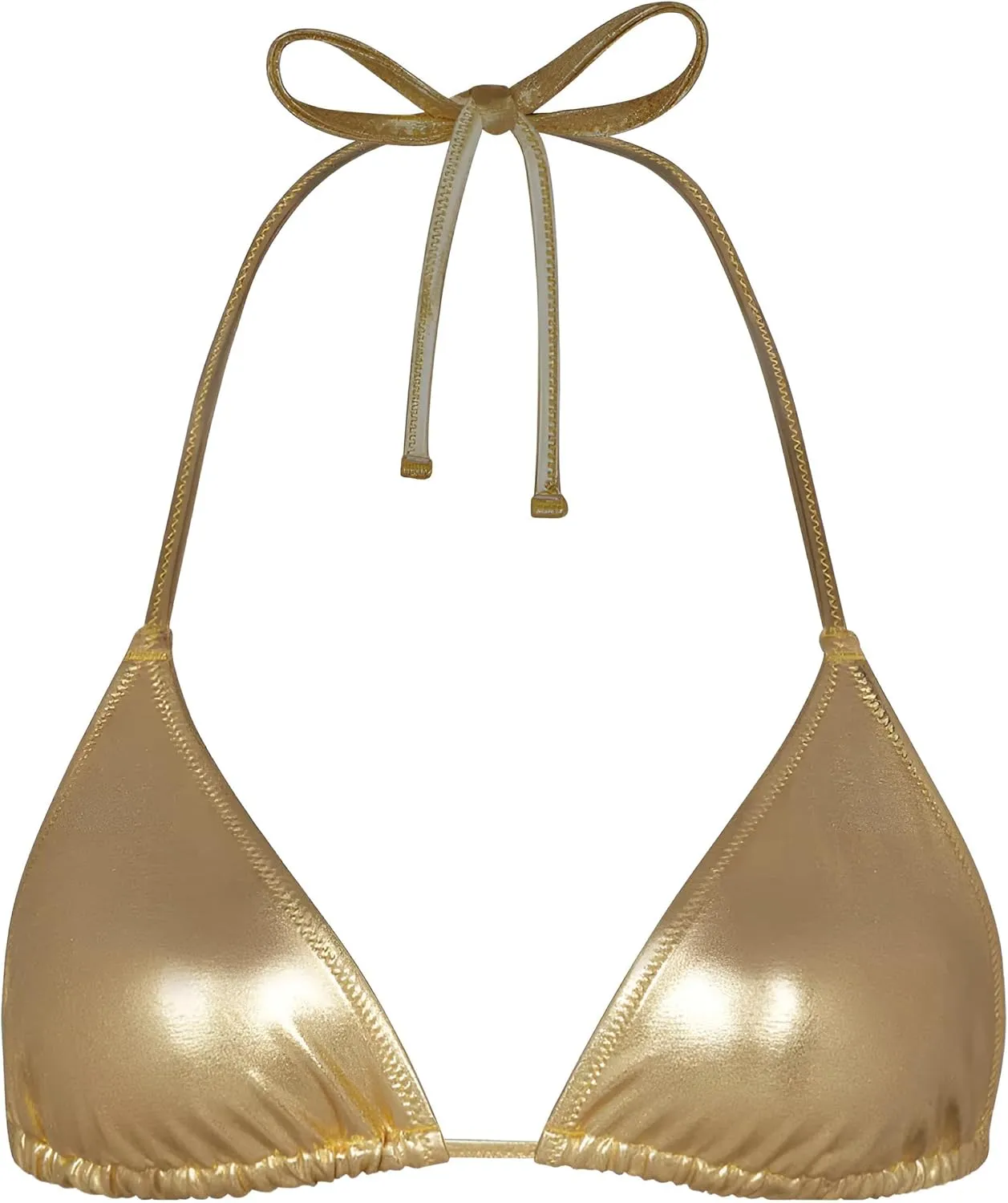 Women's Metallic Bikini Top - Halter Shiny Triangle Bralette Rave Tops Tie Side Swimsuit Bra