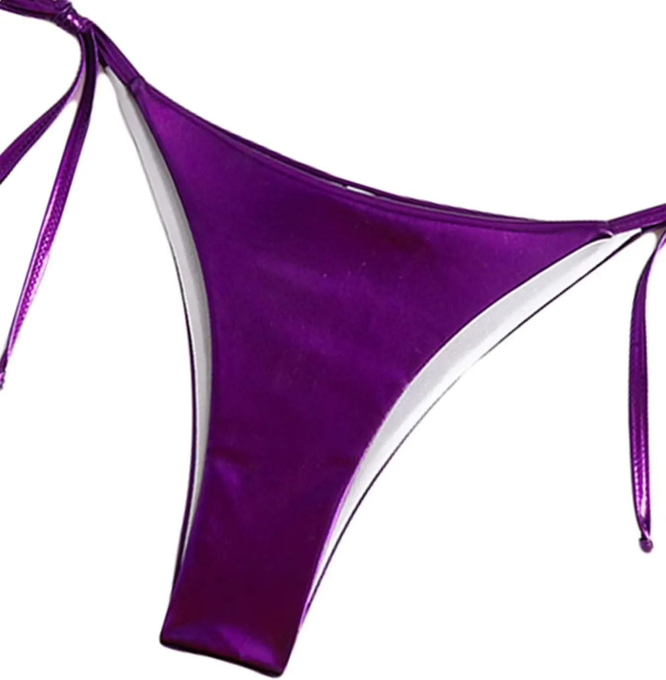 Women's Metallic Shiny Bathing Suit High Waisted Triangle Tie Side Swimsuit Bikini Set