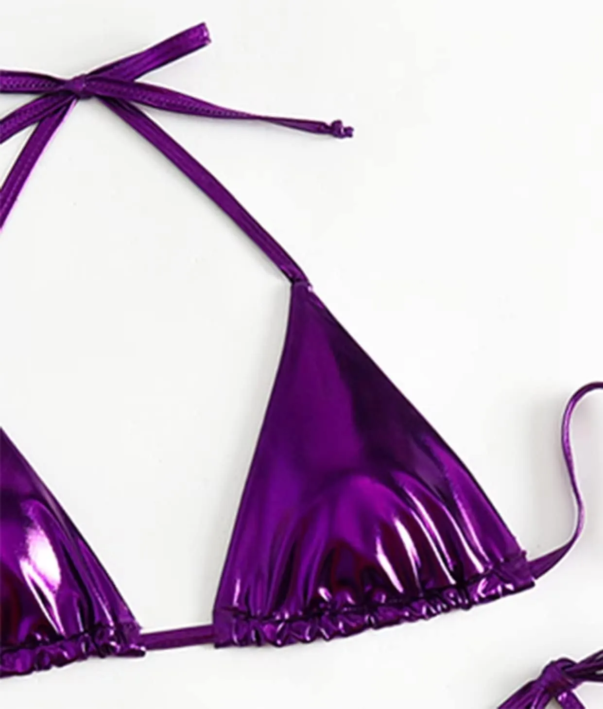 Women's Metallic Shiny Bathing Suit High Waisted Triangle Tie Side Swimsuit Bikini Set