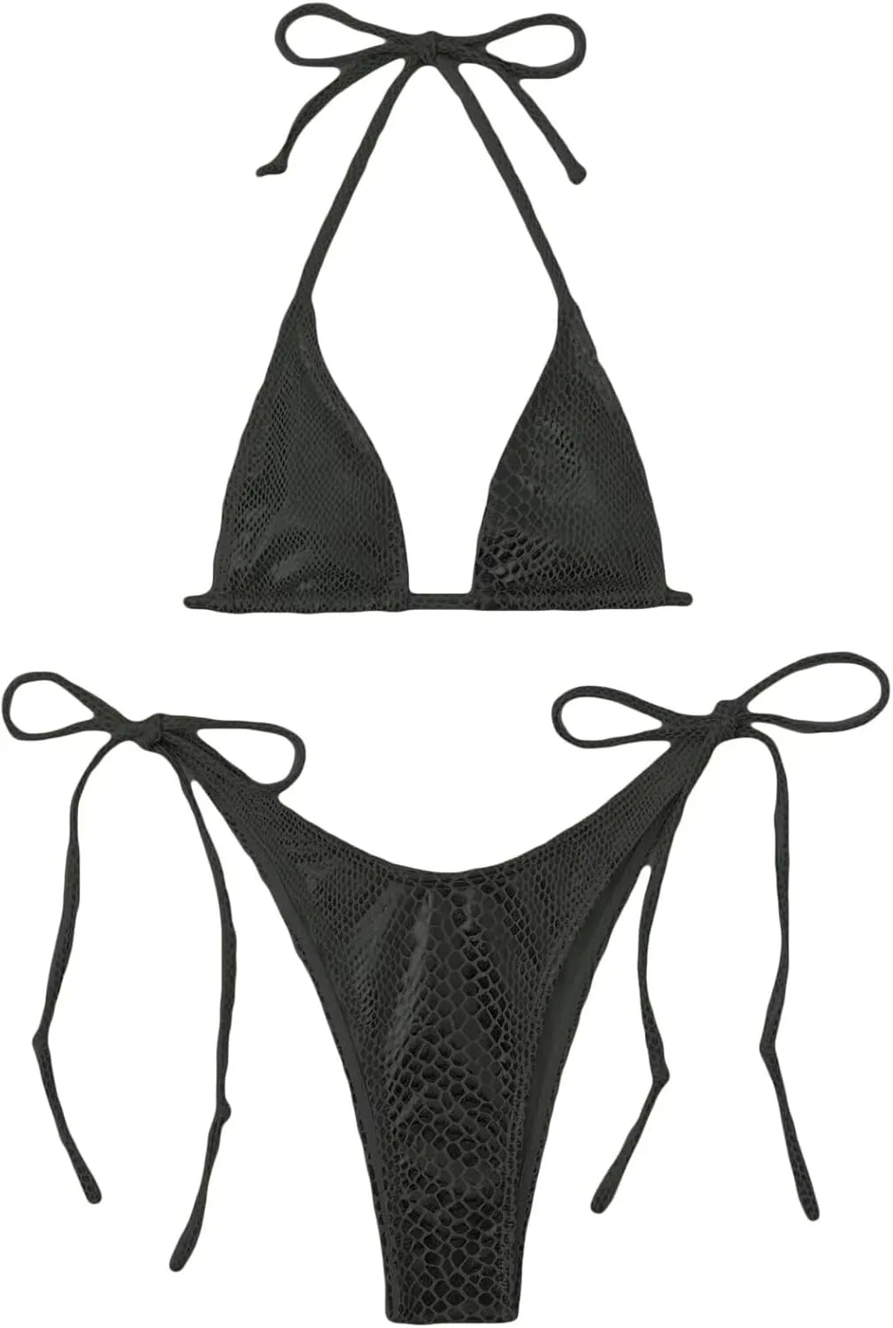 Women's Metallic Snakeskin Print Bathing Suit High Waisted Triangle Tie Side Swimsuit Bikini Set