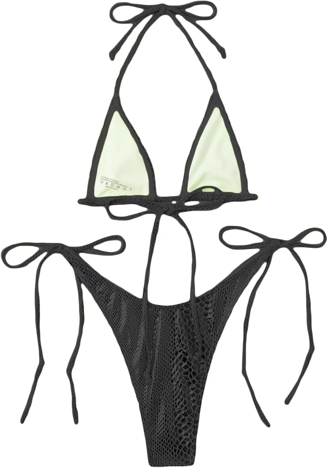 Women's Metallic Snakeskin Print Bathing Suit High Waisted Triangle Tie Side Swimsuit Bikini Set