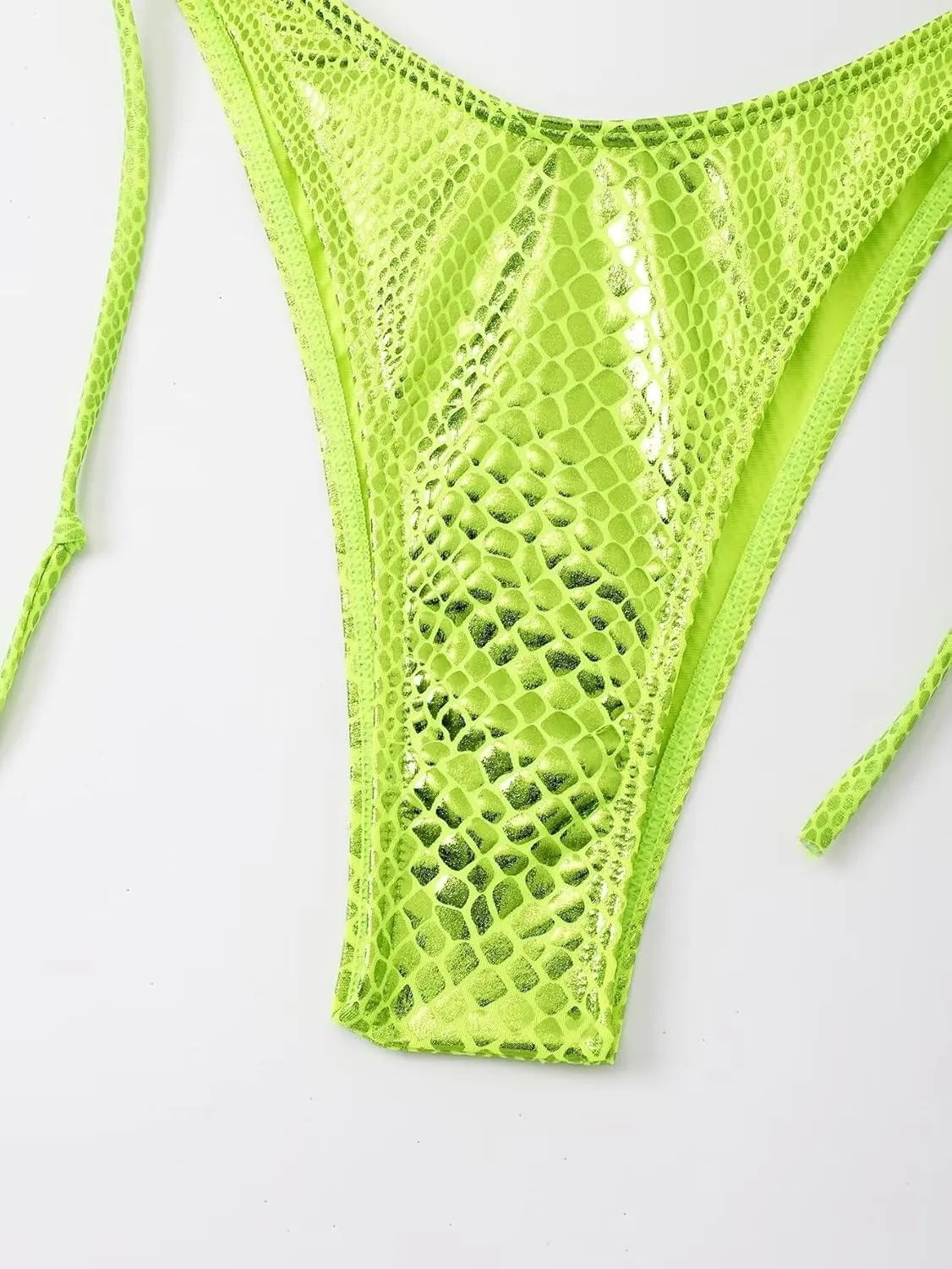 Women's Metallic Snakeskin Print Bathing Suit High Waisted Triangle Tie Side Swimsuit Bikini Set
