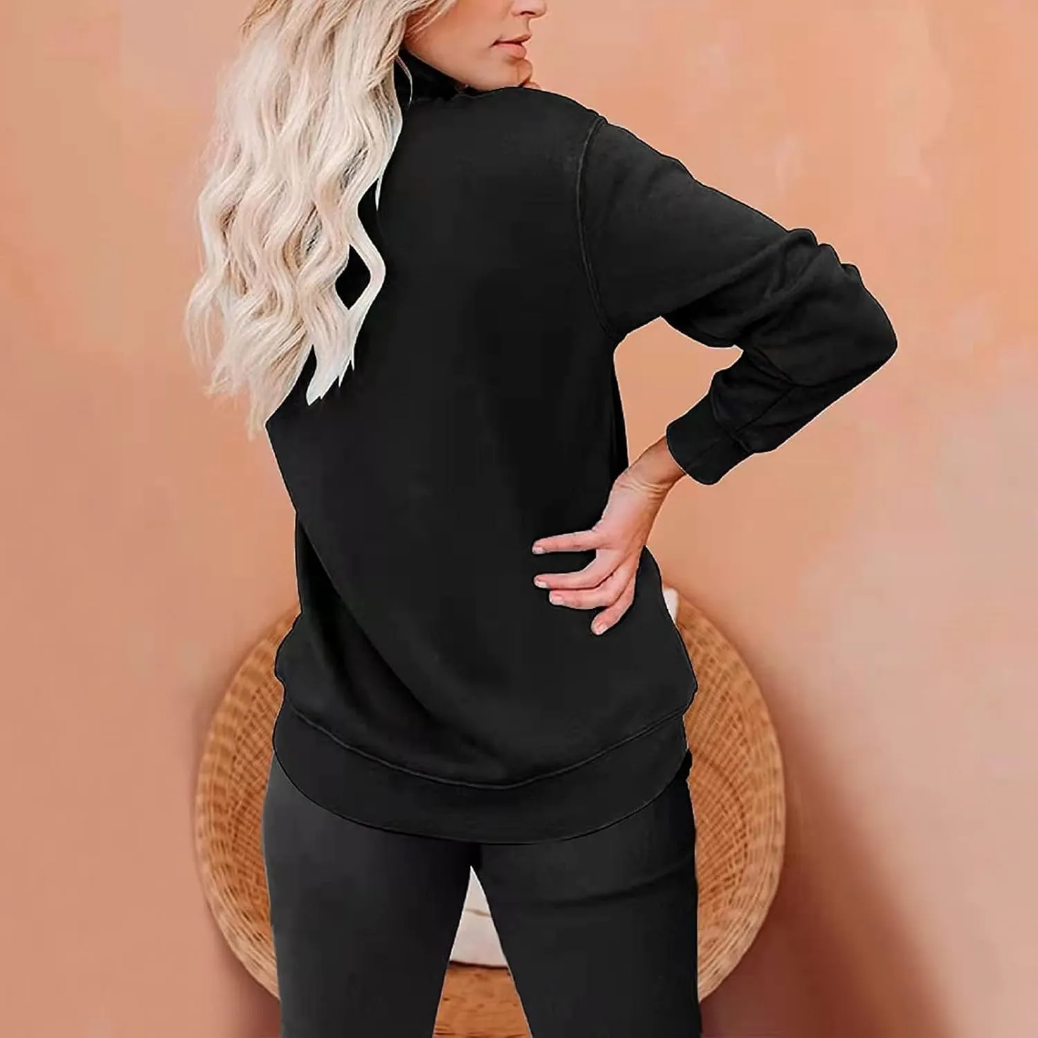 Womens Oversized Half Zip Sweatshirt Casual Long Sleeve Solid Color Soft Sweatshirt Pullover Jacket with Pocket