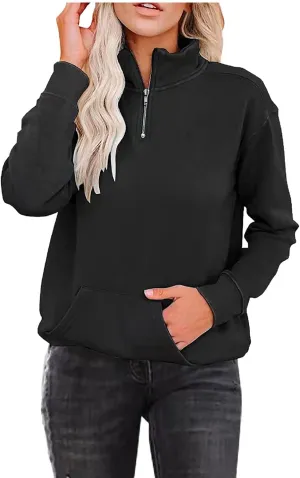 Womens Oversized Half Zip Sweatshirt Casual Long Sleeve Solid Color Soft Sweatshirt Pullover Jacket with Pocket