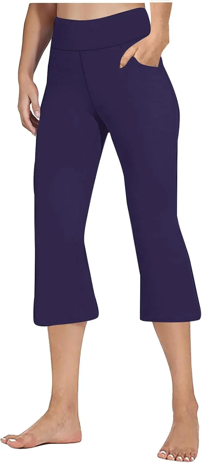 Womens Pants for Women Workout Gym Yoga High Cut Flared Wide Leg Plain Boot Cut Leg Summer Fall 2025