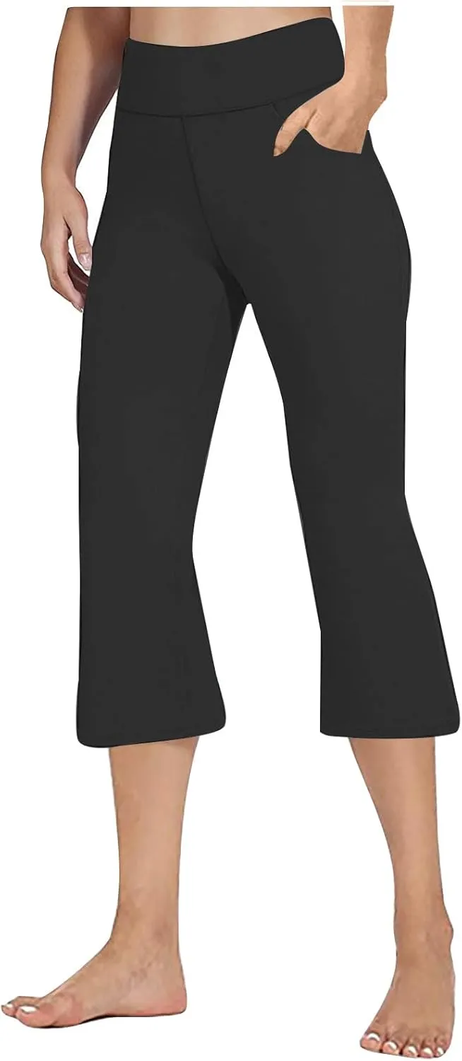 Womens Pants for Women Workout Gym Yoga High Cut Flared Wide Leg Plain Boot Cut Leg Summer Fall 2025