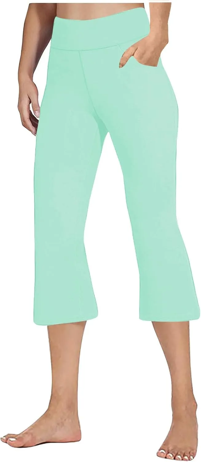 Womens Pants for Women Workout Gym Yoga High Cut Flared Wide Leg Plain Boot Cut Leg Summer Fall 2025