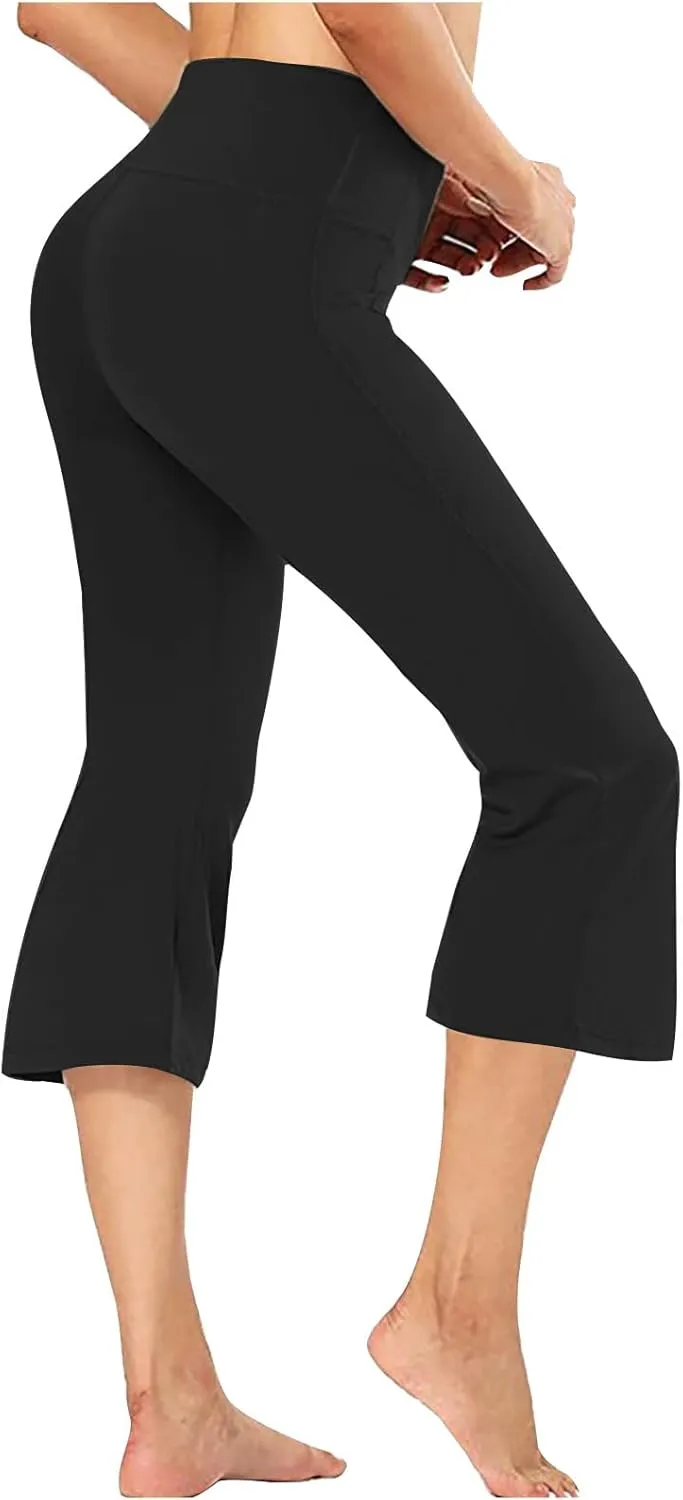 Womens Pants for Women Workout Gym Yoga High Cut Flared Wide Leg Plain Boot Cut Leg Summer Fall 2025