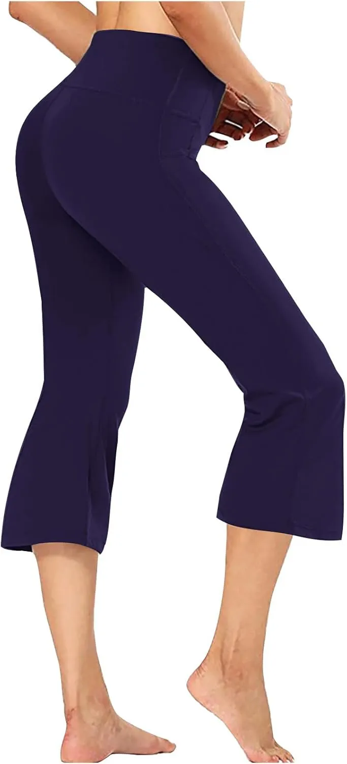 Womens Pants for Women Workout Gym Yoga High Cut Flared Wide Leg Plain Boot Cut Leg Summer Fall 2025
