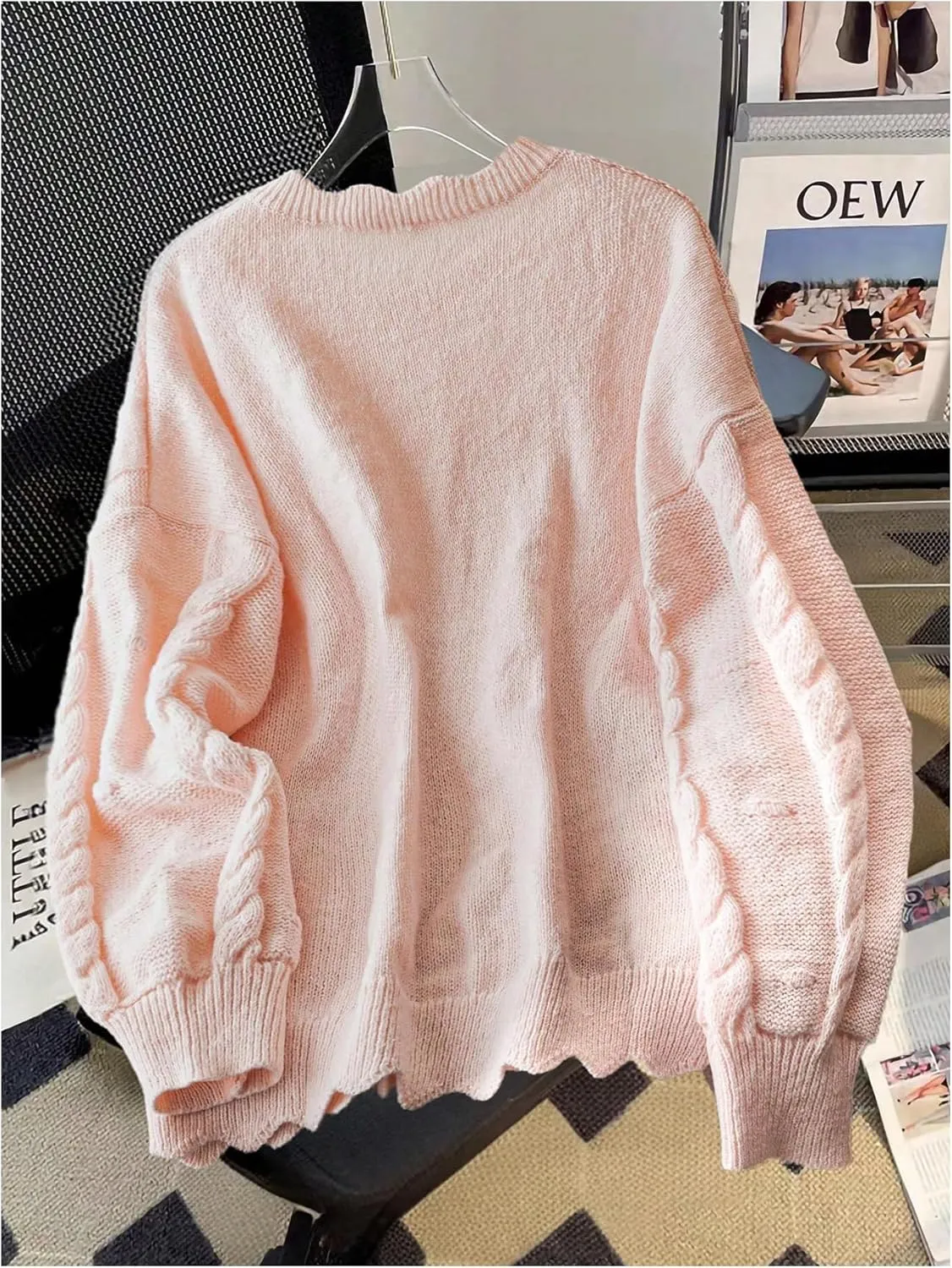 Women's Plus Size Bowknot Sweater Cable Knit Long Sleeve Crewneck Knit Pullovers Soft Knitwear