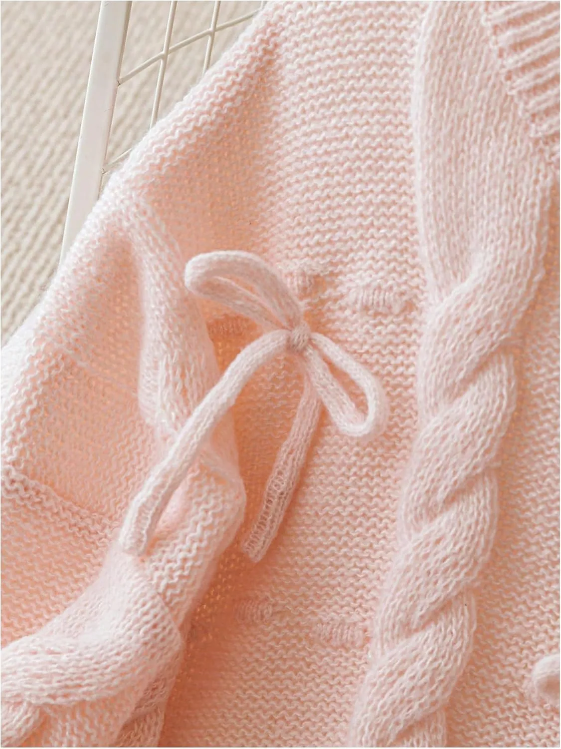 Women's Plus Size Bowknot Sweater Cable Knit Long Sleeve Crewneck Knit Pullovers Soft Knitwear
