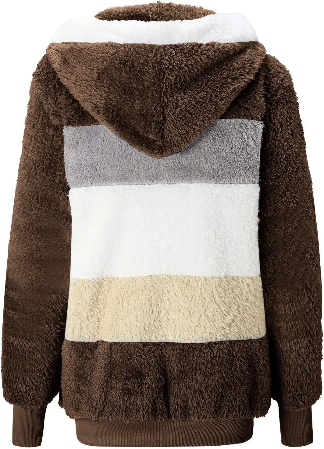 Womens Plus Size Fuzzy Fleece Jacket Winter Full Zip Plush Hooded Cardigan Coats Soft Oversized Shaggy Warm Outerwear