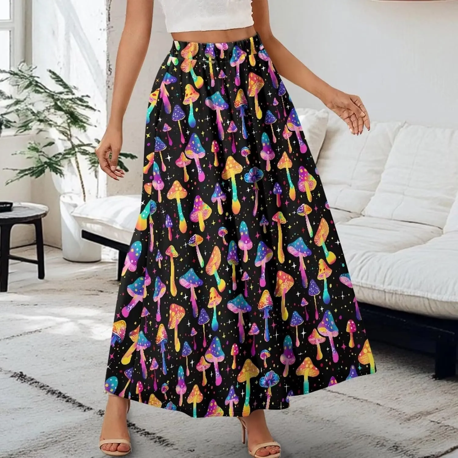 Women's Plus Size Skirts with Pockets Soft Flowy High Waist Pleated Midi A-Line Maxi Skirt for Party Beach S-2XL