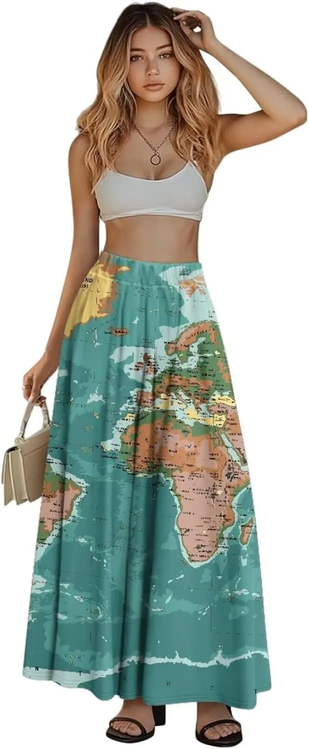 Women's Plus Size Skirts with Pockets Soft Flowy High Waist Pleated Midi A-Line Maxi Skirt for Party Beach S-2XL