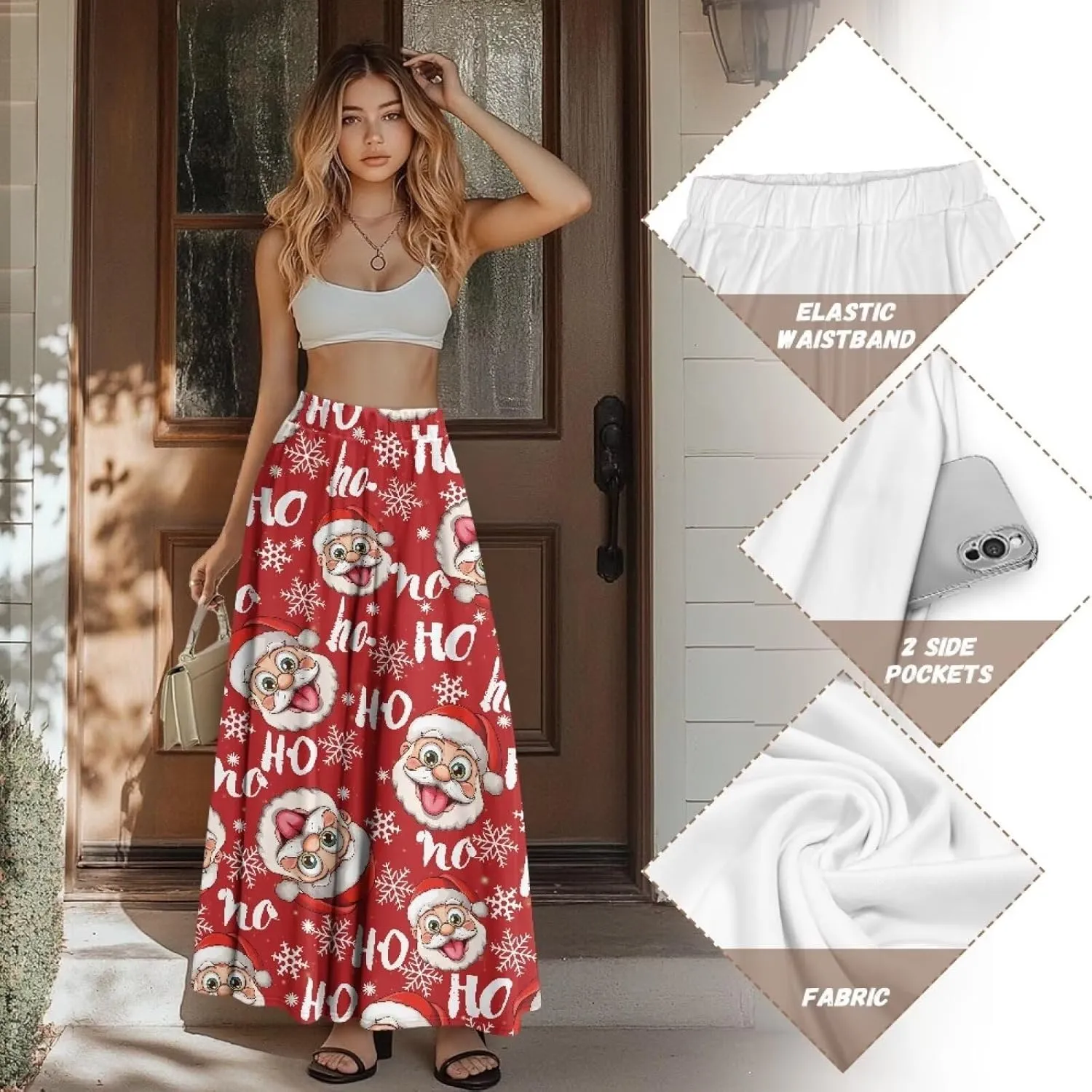 Women's Plus Size Skirts with Pockets Soft Flowy High Waist Pleated Midi A-Line Maxi Skirt for Party Beach S-2XL