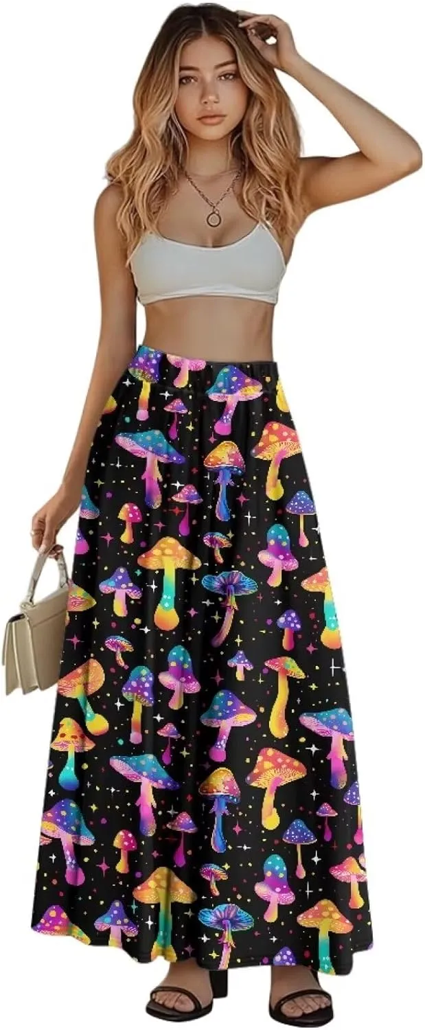 Women's Plus Size Skirts with Pockets Soft Flowy High Waist Pleated Midi A-Line Maxi Skirt for Party Beach S-2XL
