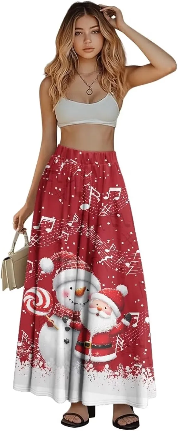 Women's Plus Size Skirts with Pockets Soft Flowy High Waist Pleated Midi A-Line Maxi Skirt for Party Beach S-2XL