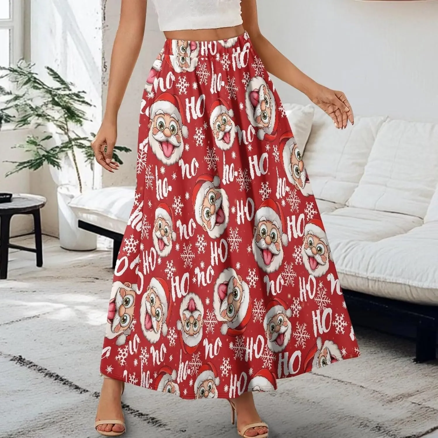 Women's Plus Size Skirts with Pockets Soft Flowy High Waist Pleated Midi A-Line Maxi Skirt for Party Beach S-2XL