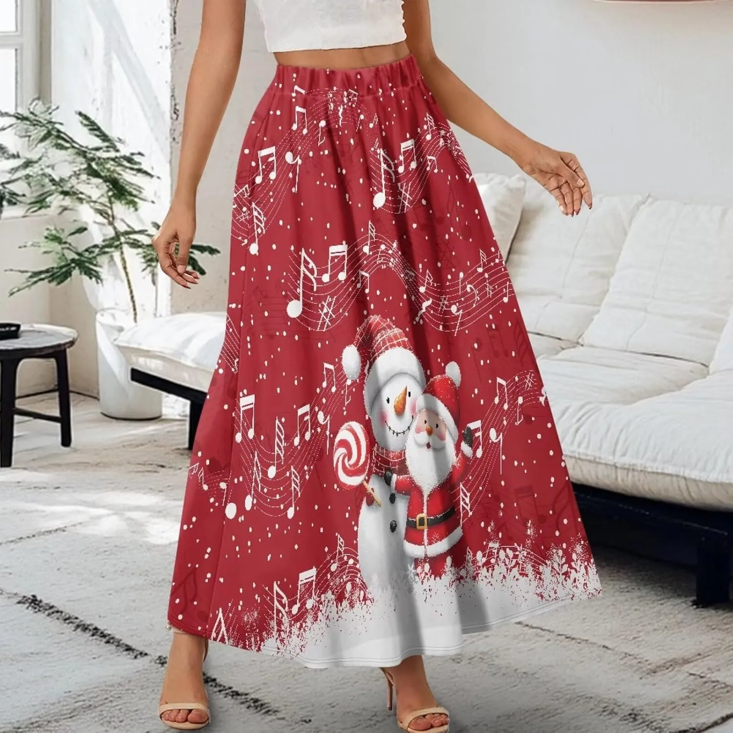Women's Plus Size Skirts with Pockets Soft Flowy High Waist Pleated Midi A-Line Maxi Skirt for Party Beach S-2XL