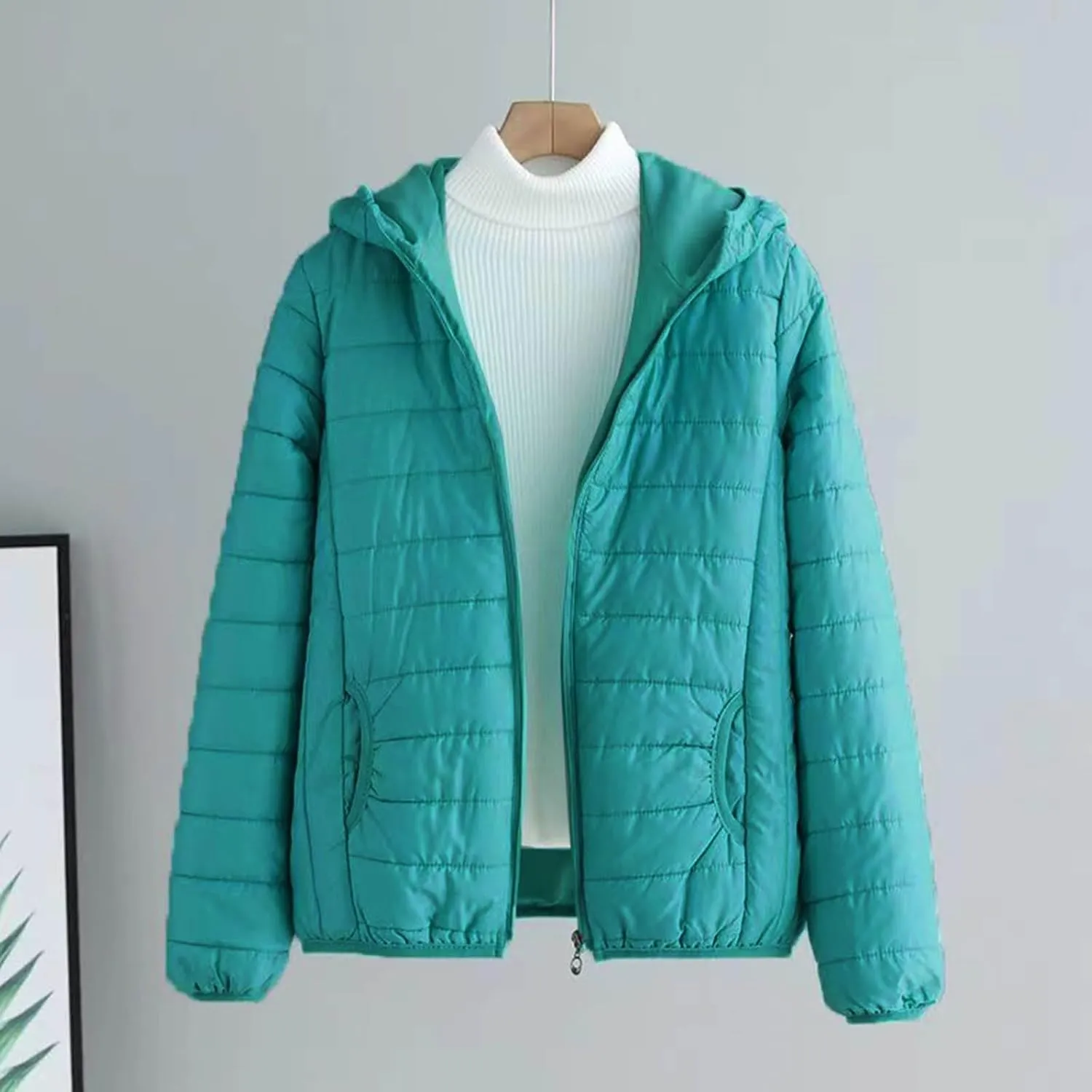 Women's Puffer Coat Casual Lightweight Slim Short Winter Down Jackets Hooded Girls Zip Up Quilted Jacket with Pockets