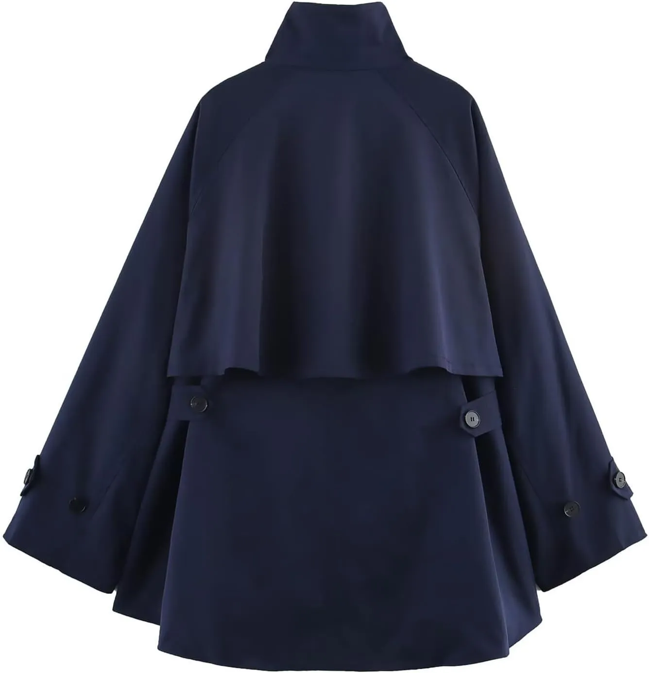 Womens Short Cape Trench Coats Zippered Long Sleeve Stand Collar Oversized Fall Short Trench Jacket with Pockets
