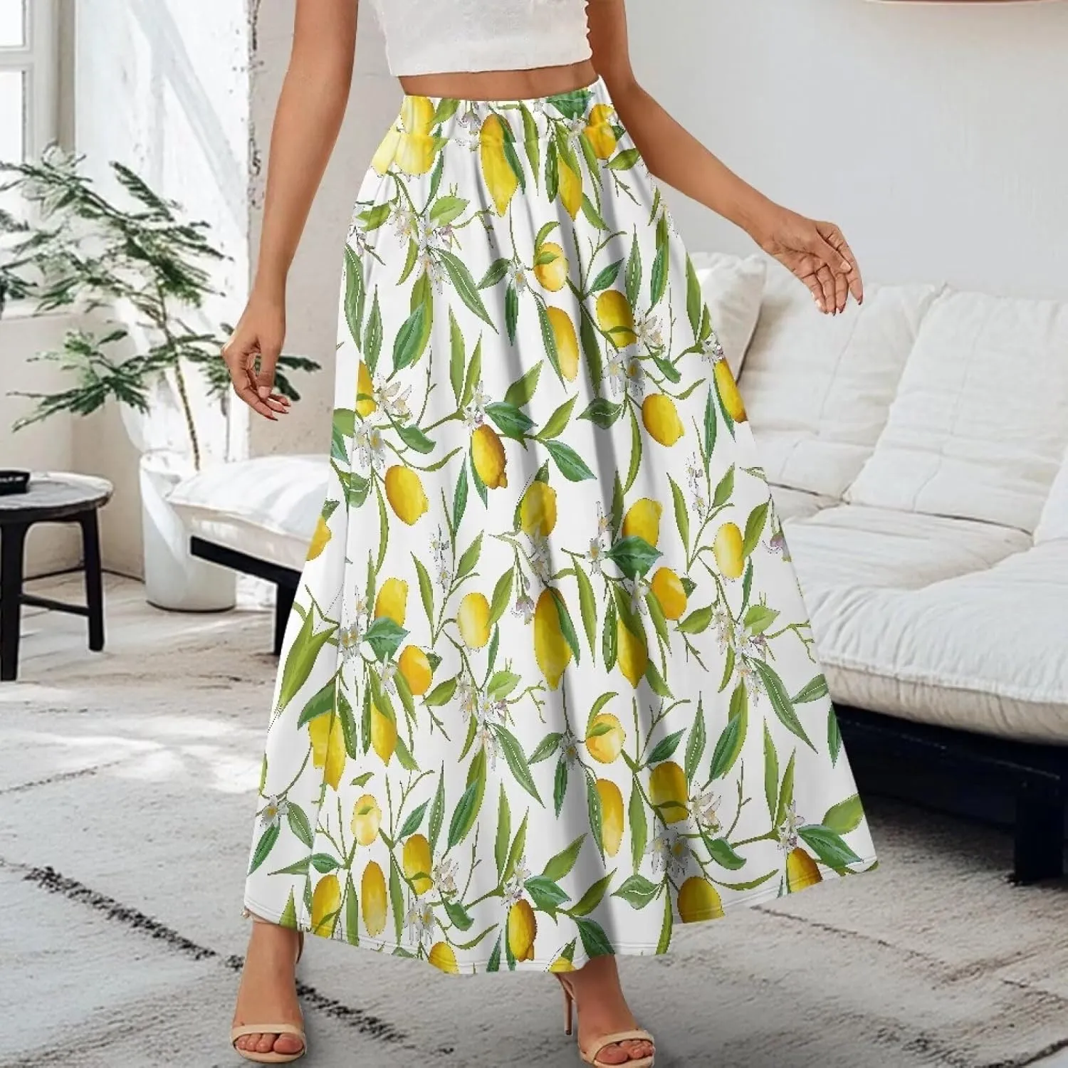 Womens Skirt Elastic High Waist A-Line Skirts for Dance Girls Soft Daily Wear Flowy Maxi Long Skirts for School
