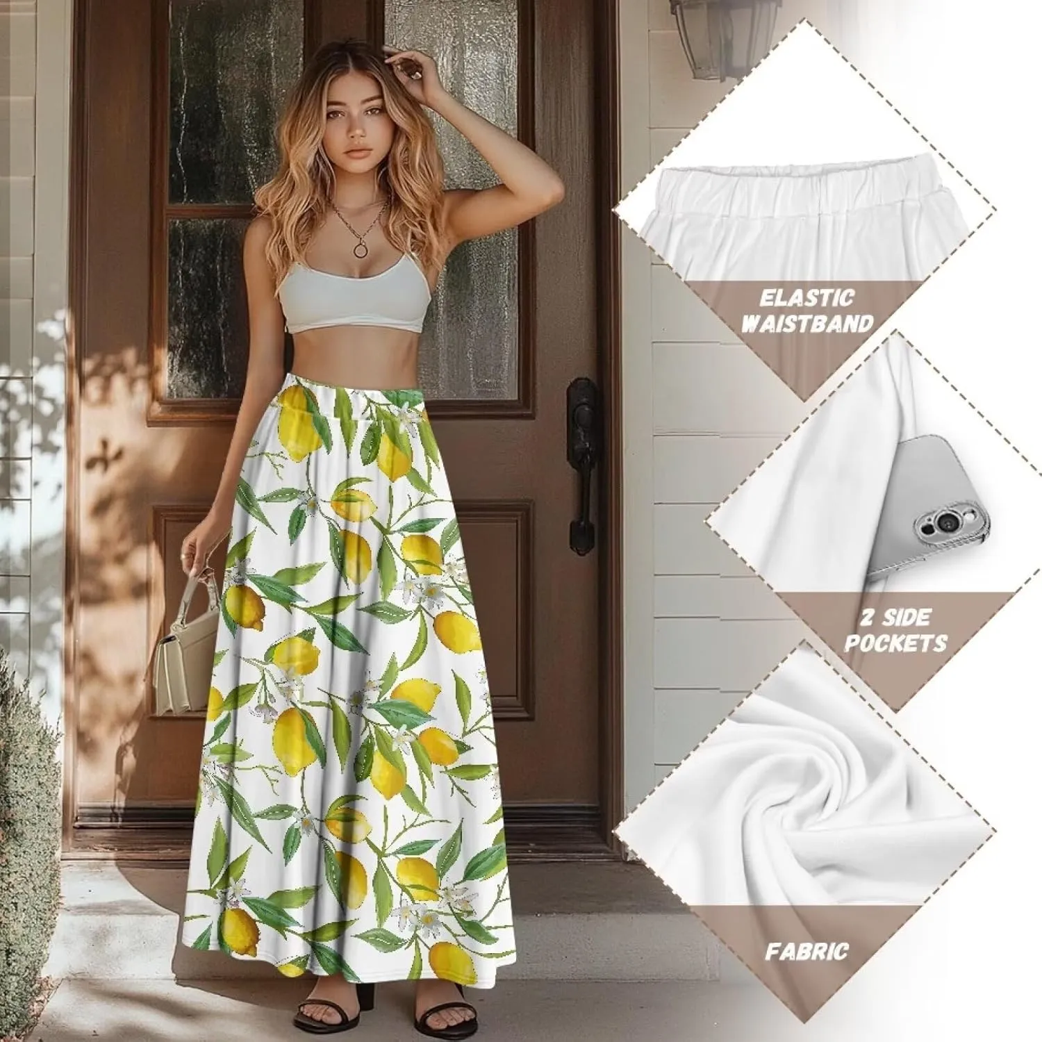 Womens Skirt Elastic High Waist A-Line Skirts for Dance Girls Soft Daily Wear Flowy Maxi Long Skirts for School