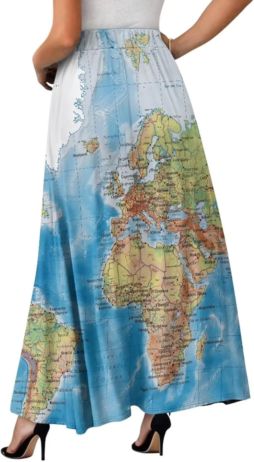 Womens Skirt Elastic High Waist A-Line Skirts for Dance Girls Soft Daily Wear Flowy Maxi Long Skirts for School
