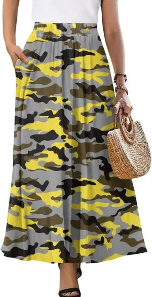 Womens Skirt Elastic High Waist A-Line Skirts for Dance Girls Soft Daily Wear Flowy Maxi Long Skirts for School