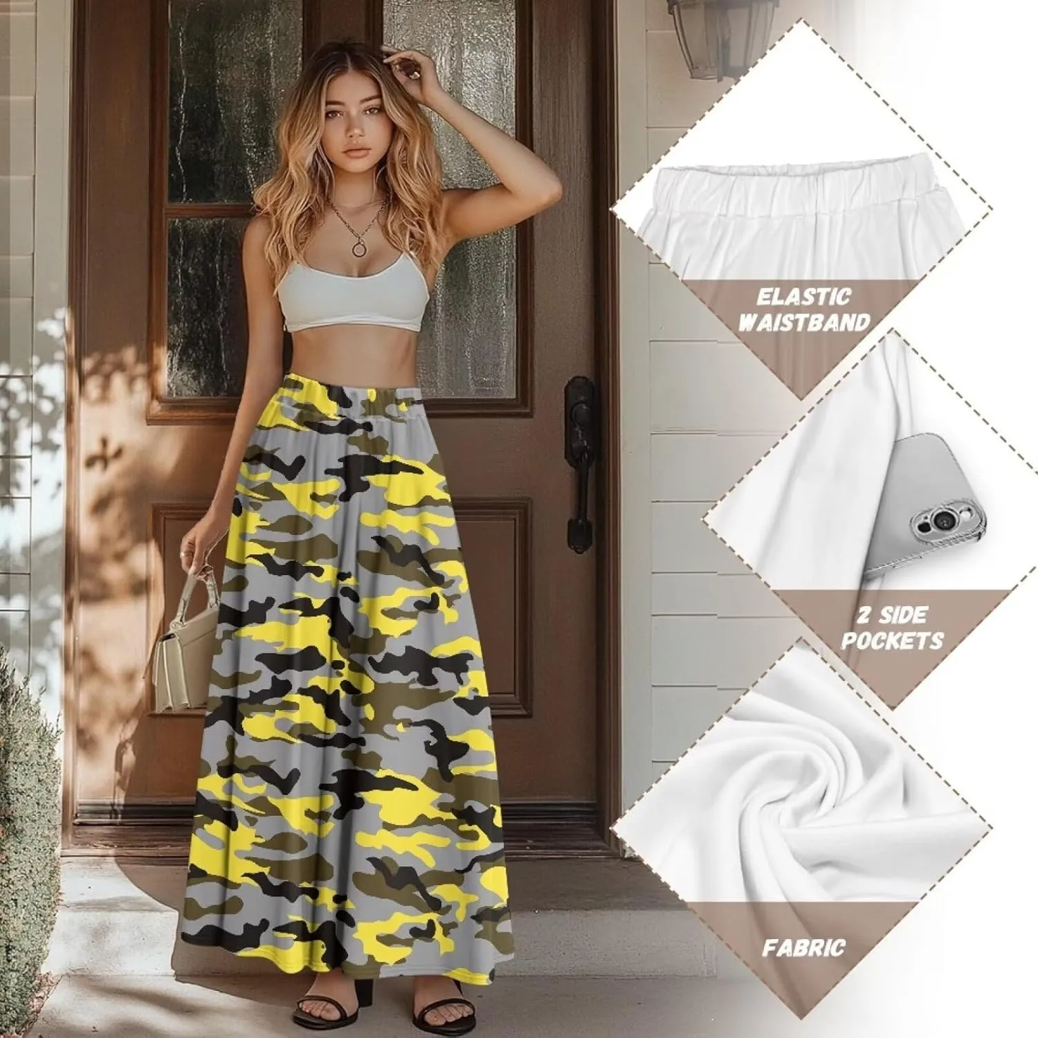 Womens Skirt Elastic High Waist A-Line Skirts for Dance Girls Soft Daily Wear Flowy Maxi Long Skirts for School