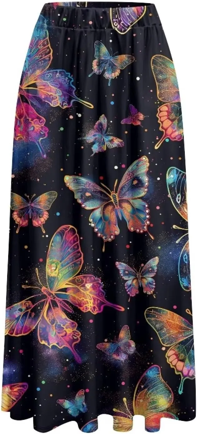 Womens Skirt Elastic High Waist A-Line Skirts for Dance Girls Soft Daily Wear Flowy Maxi Long Skirts for School