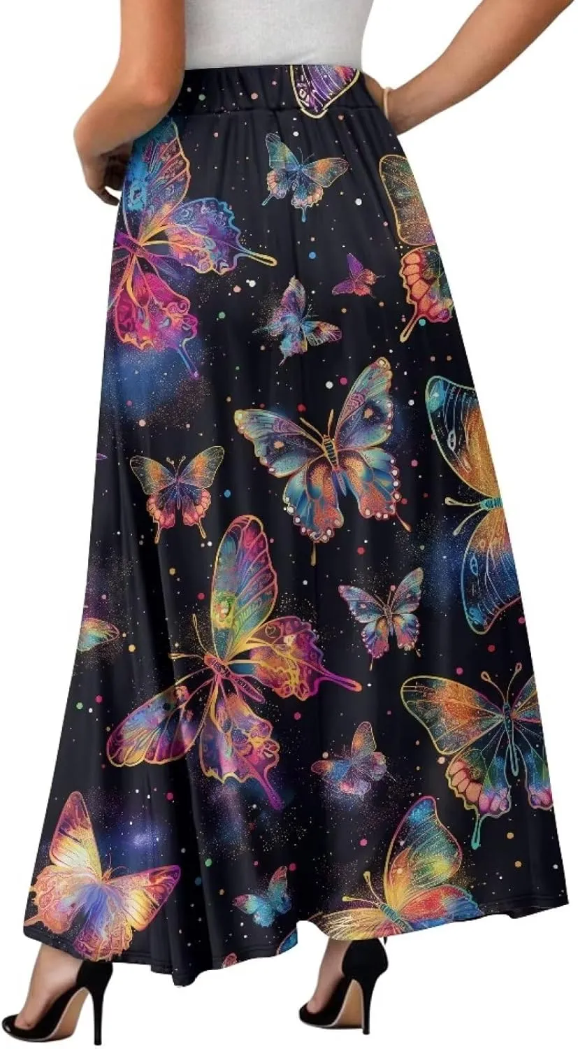 Womens Skirt Elastic High Waist A-Line Skirts for Dance Girls Soft Daily Wear Flowy Maxi Long Skirts for School