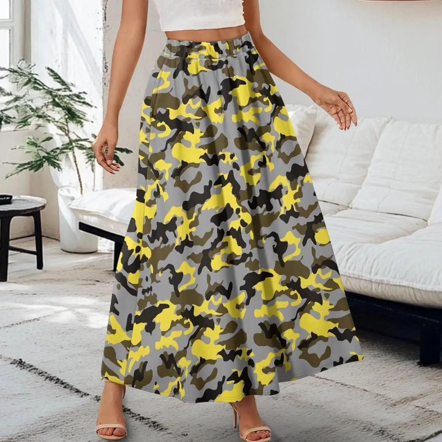 Womens Skirt Elastic High Waist A-Line Skirts for Dance Girls Soft Daily Wear Flowy Maxi Long Skirts for School
