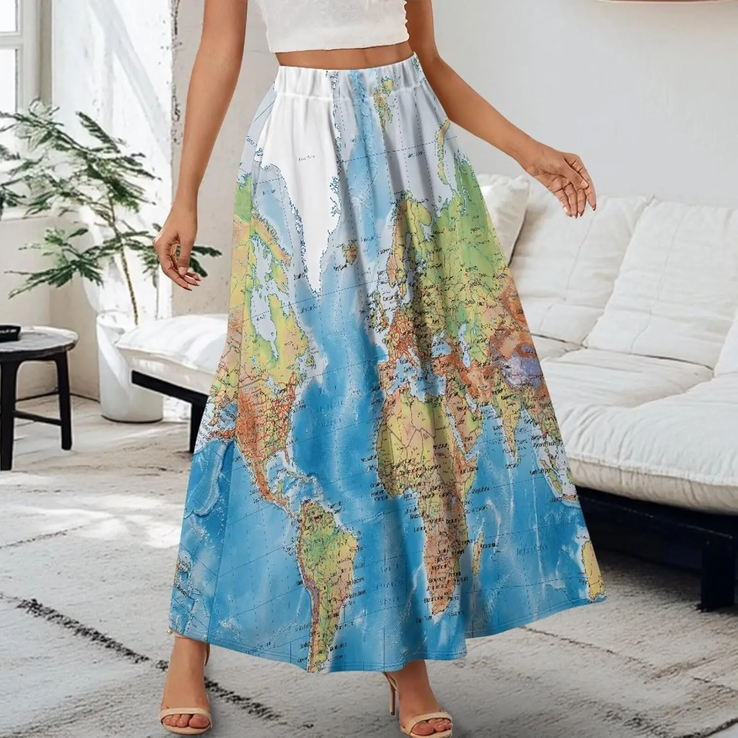 Womens Skirt Elastic High Waist A-Line Skirts for Dance Girls Soft Daily Wear Flowy Maxi Long Skirts for School