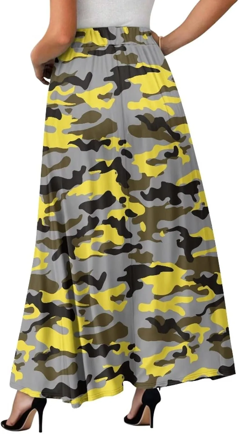 Womens Skirt Elastic High Waist A-Line Skirts for Dance Girls Soft Daily Wear Flowy Maxi Long Skirts for School