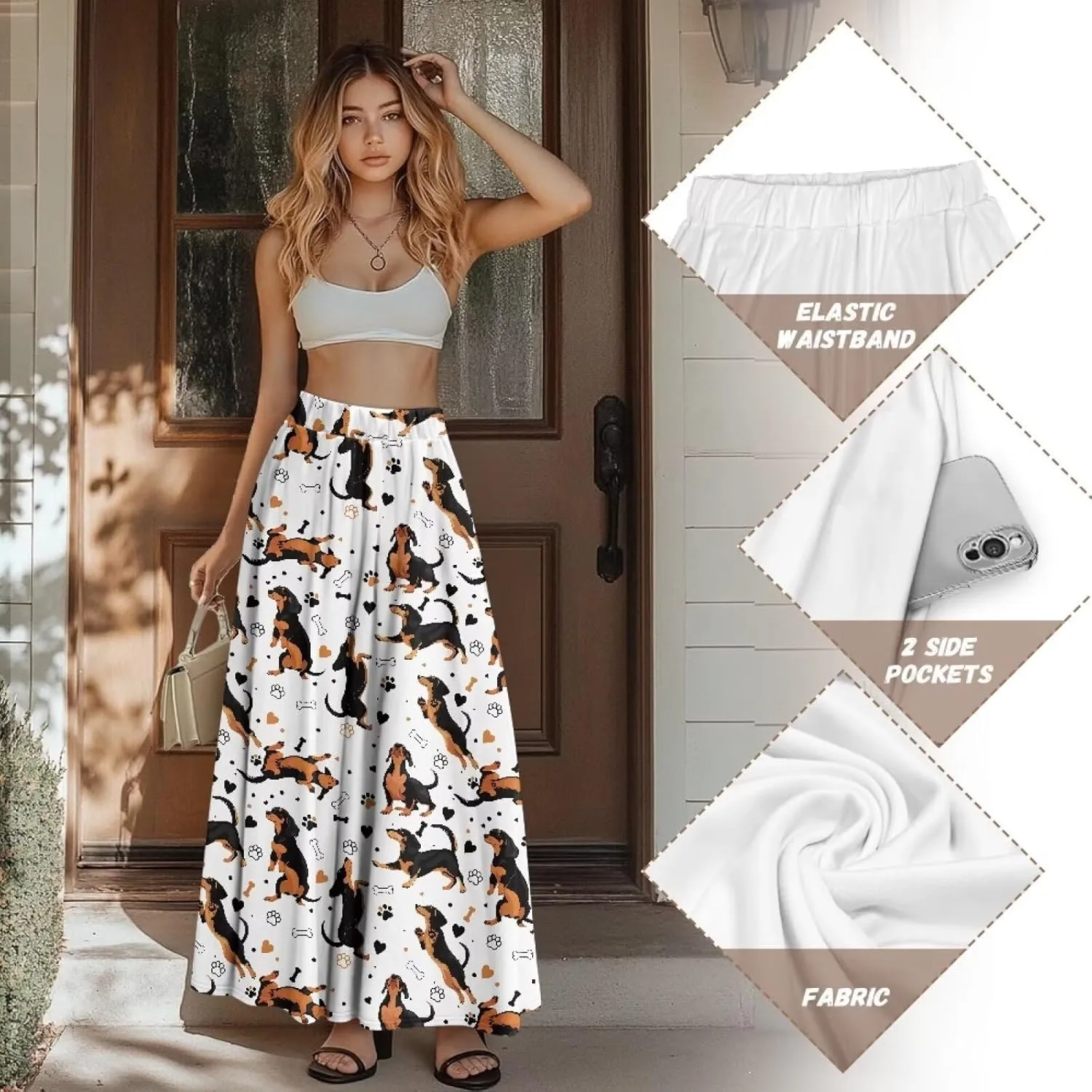 Womens Skirt Elastic High Waist A-Line Skirts for Dance Girls Soft Daily Wear Flowy Maxi Long Skirts for School
