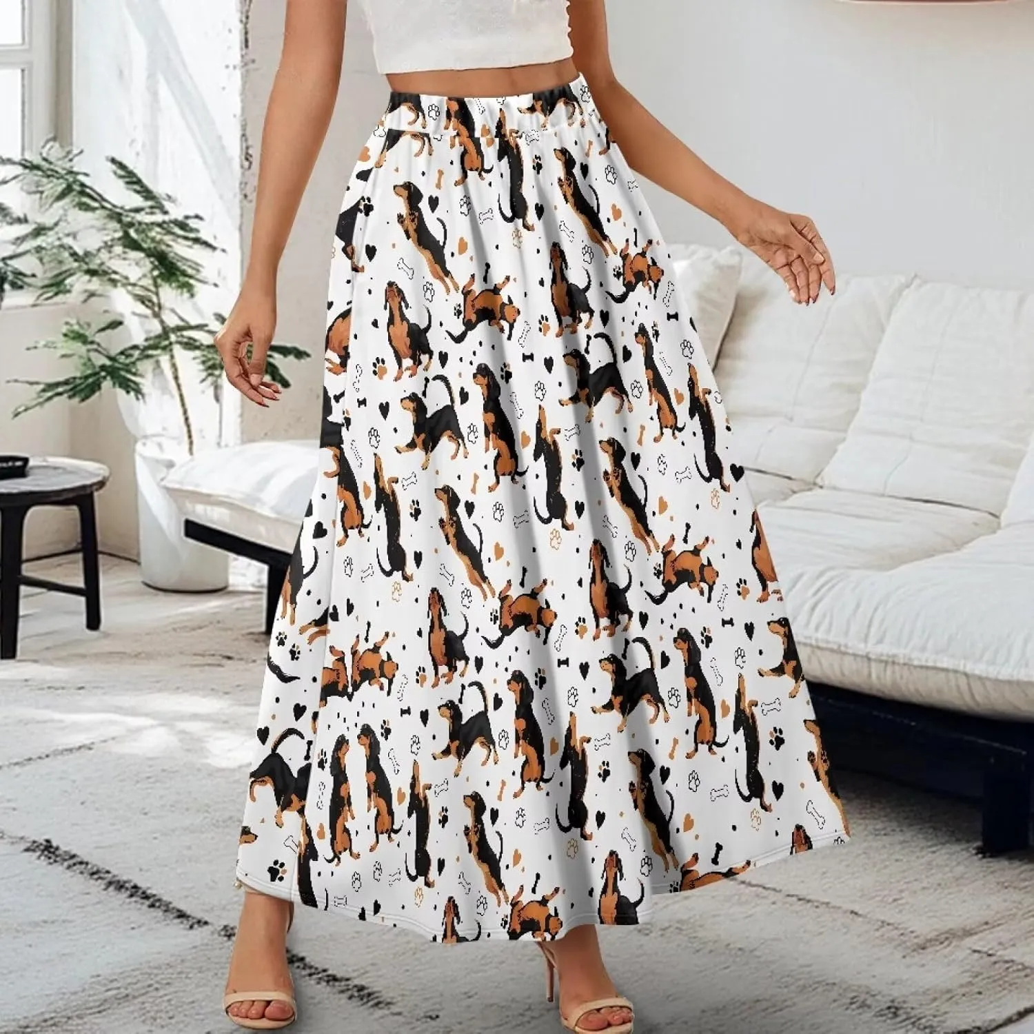 Womens Skirt Elastic High Waist A-Line Skirts for Dance Girls Soft Daily Wear Flowy Maxi Long Skirts for School