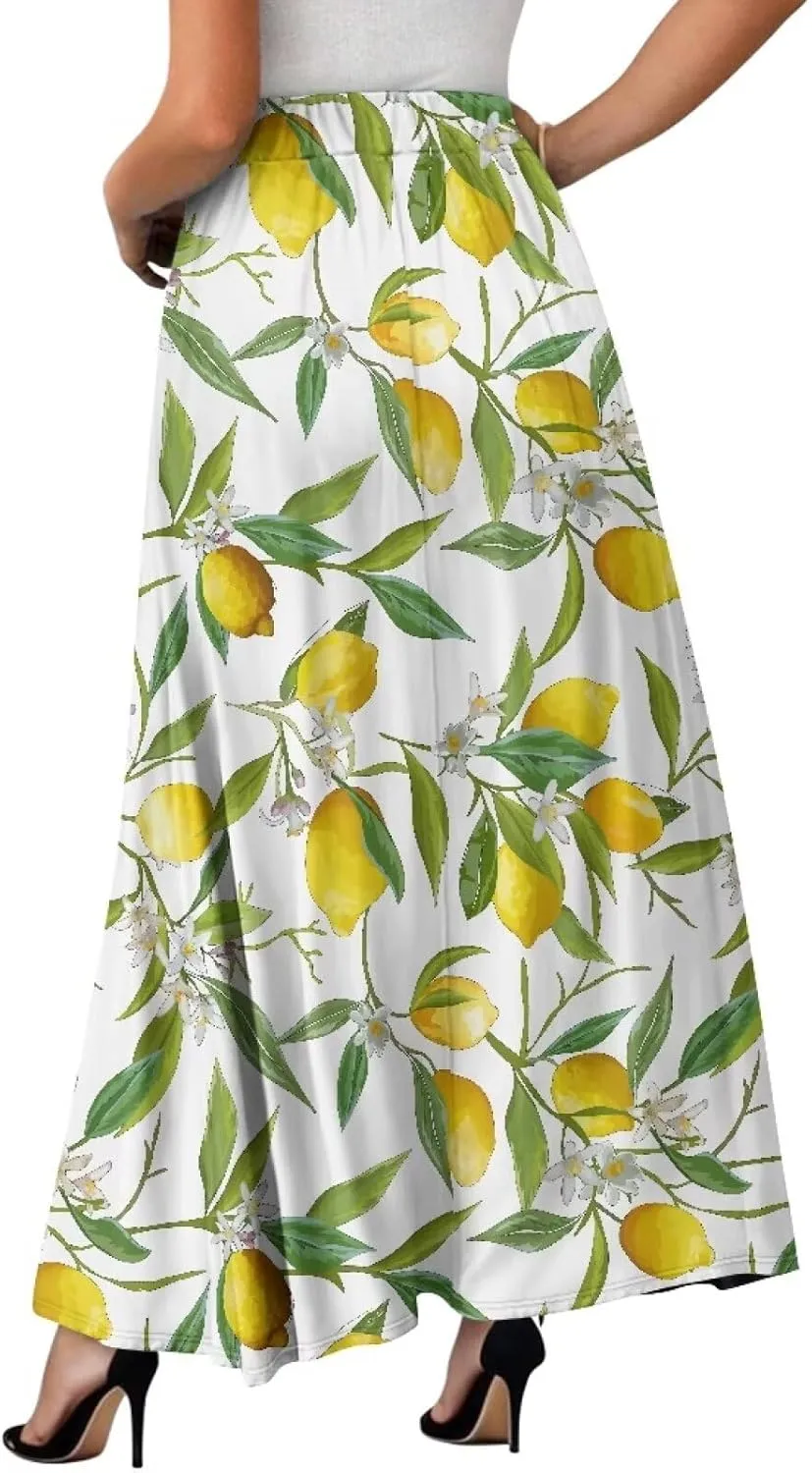 Womens Skirt Elastic High Waist A-Line Skirts for Dance Girls Soft Daily Wear Flowy Maxi Long Skirts for School