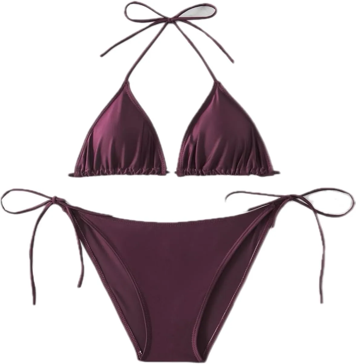 Women's Solid Color Halter Neck Tie - Side Bikini Set