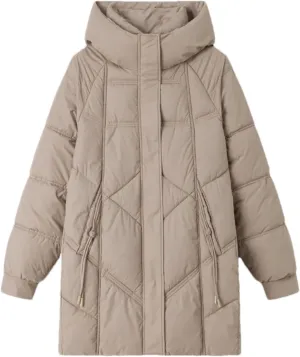 Women's Solid Hooded Solid Cotton-Padded Jacket Casual Thicken Warm Stripe Parka Coat